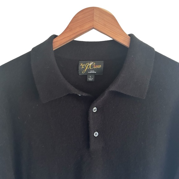 J. Crew Men’s Sz Large 100% Cashmere Collared Polo Sweater Black Long Sleeves - Picture 3 of 9